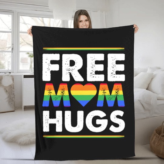 Free Mom Hugs Rainbow Parade Pride Month LGBTQ Fleece Blankets