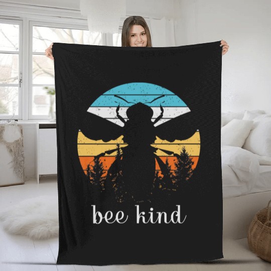 Save the Bees Autumn Sunset Treeline Bee Kind Swea Fleece Blankets