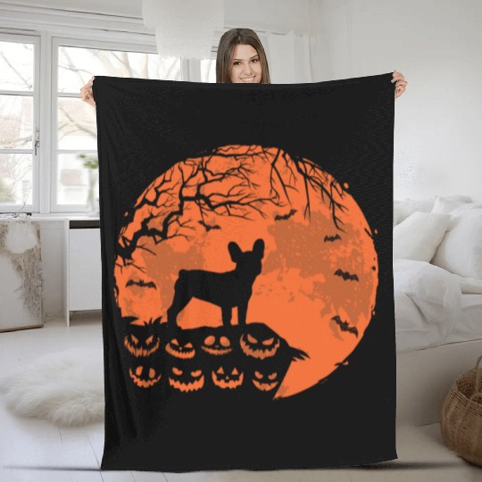 French Bulldog And Moon Halloween Funny Dog Lover Fleece Blankets