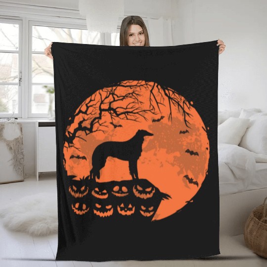 Borzoi And Moon Halloween Funny Dog Lover Gift Fleece Blankets