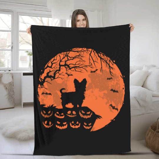 Yorkie Dog And Moon Halloween Funny Dog Lover Gift Fleece Blankets