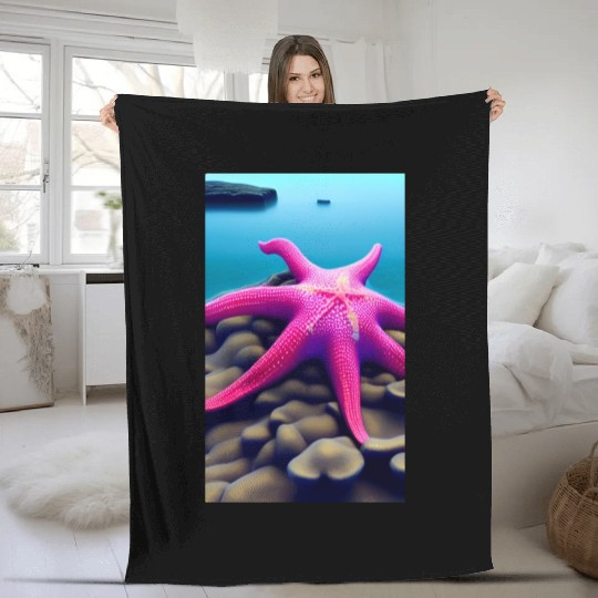 Pink starfish Fleece Blankets