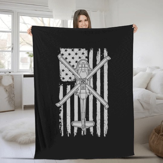 Blackhawk Military Helicopter American Flag UH60 Fleece Blankets