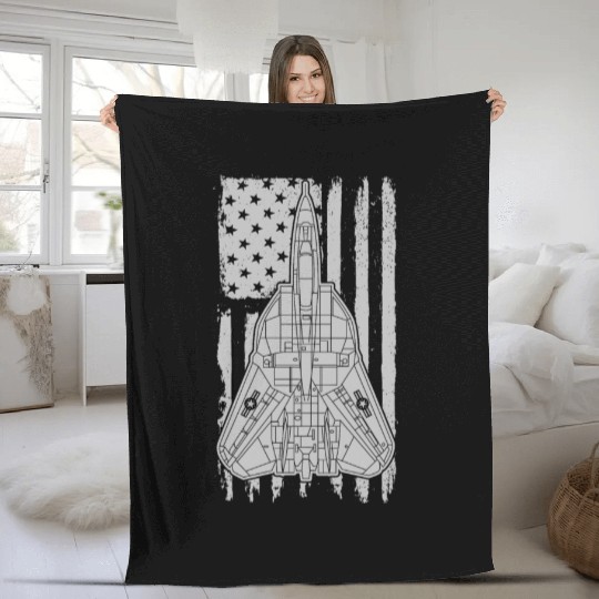 F-14 Tomcat Fighter Jet Airplane American Flag F14 Fleece Blankets