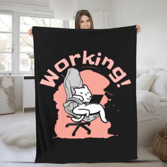 Working Cat Busy Cat Owner Professional Worker Fleece Blankets