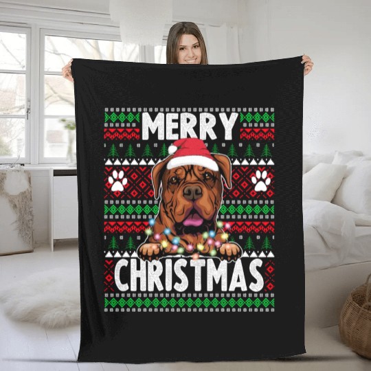 Bordeaux Great Dane Christmas Lights Dog Lovers Xm Fleece Blankets