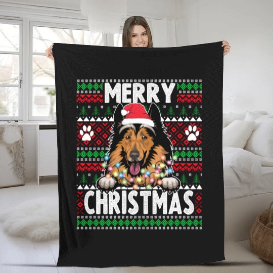 Collie Christmas Lights Dog Lovers Xmas Pajama Fleece Blankets