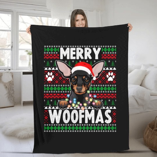 Chihuahua Christmas Lights Dog Lovers Xmas Pajama Fleece Blankets