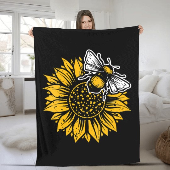 Womens Bumblebee Sunflower Springtime Save The Bee Fleece Blankets