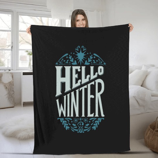 hello winter Fleece Blankets