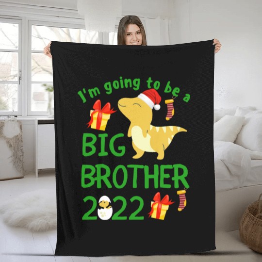 Kids I'm Going To Be A Big Brother 2022 Dinosaur Fleece Blankets