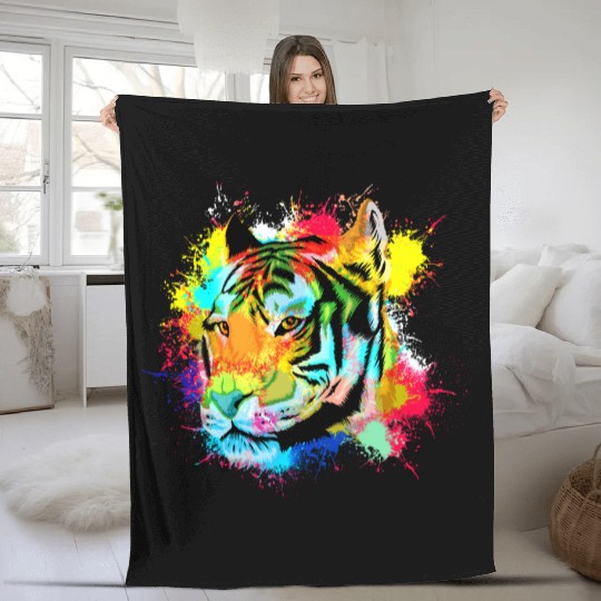 Colorful Tiger Abstract Fleece Blankets