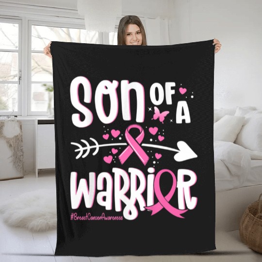 Son Of A Warrior Breast Cancer Awareness Fleece Blankets