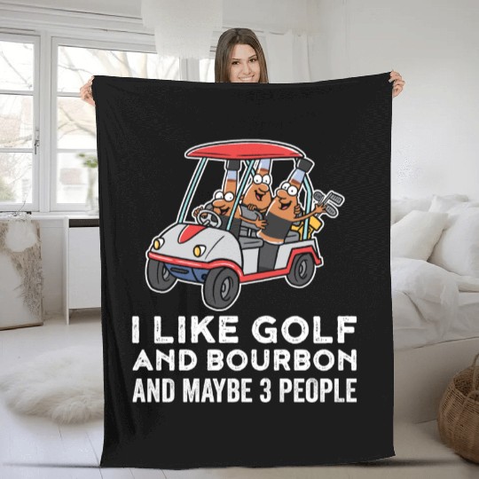 I Like Golf And Bourbon Funny Golf Gift Fleece Blankets