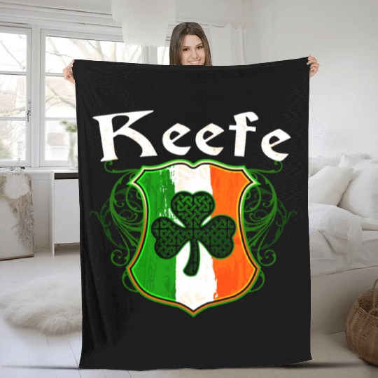 Keefe Irish Surname Ireland Flag Shield Shamrock Fleece Blankets