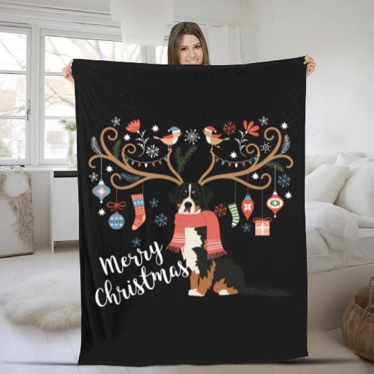 Bernese Mountain Dog Christmas Fleece Blankets