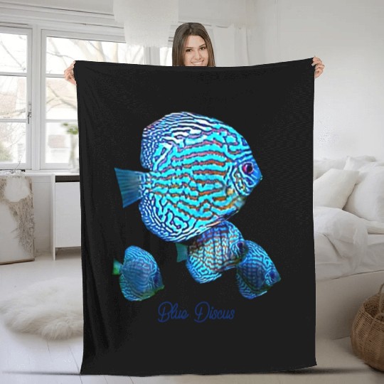 BLUE DISCUS FISH Fleece Blankets