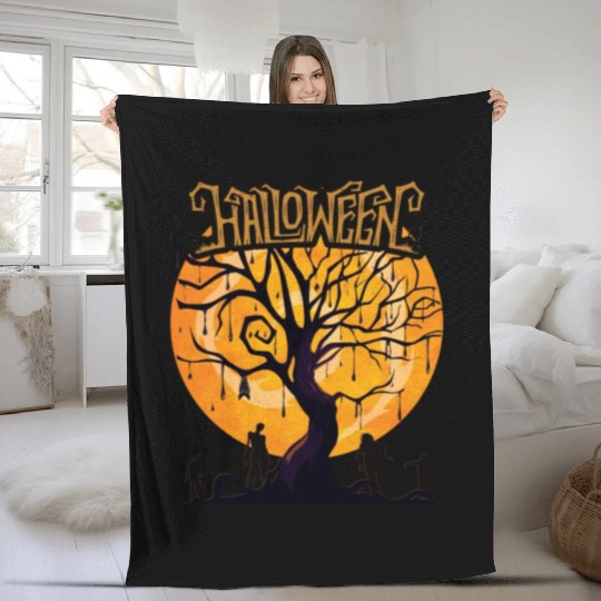 The tree of blood that calls zombies on a night Fleece Blankets