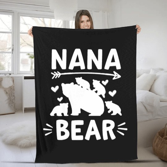 Nana Bear 4 Cubs Cute Grandparents Day Gift 4 Gran Fleece Blankets