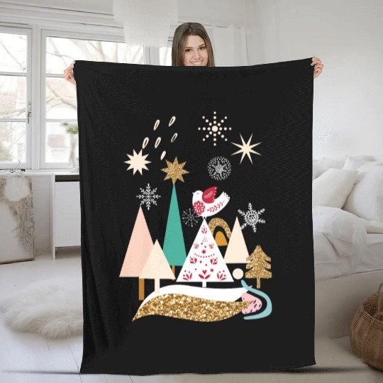 Christmas Winter Scandinavian Trees Snow Fleece Blankets