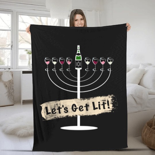 Let's Get Lit Wine Lovers Hanukkah Fleece Blankets