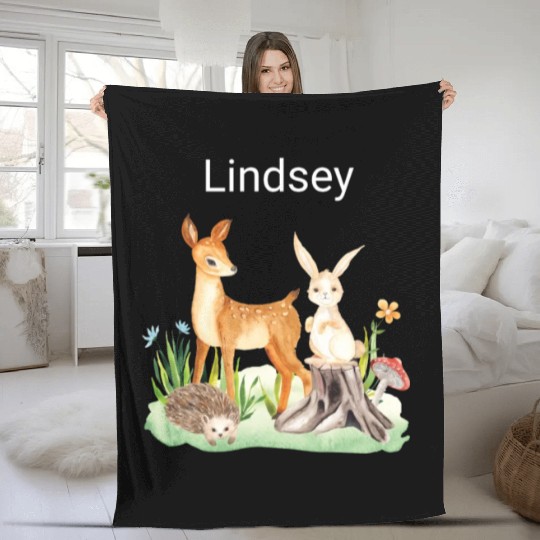 Animal deer rabbit hedgehog Lindsey Fleece Blankets