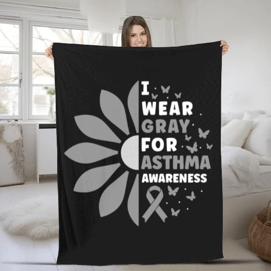 I Wear Grey For Asthma Awareness Gray Ribbon Fleece Blankets