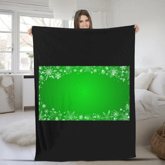 Modern Snowflakes Pattern White Green Fleece Blankets