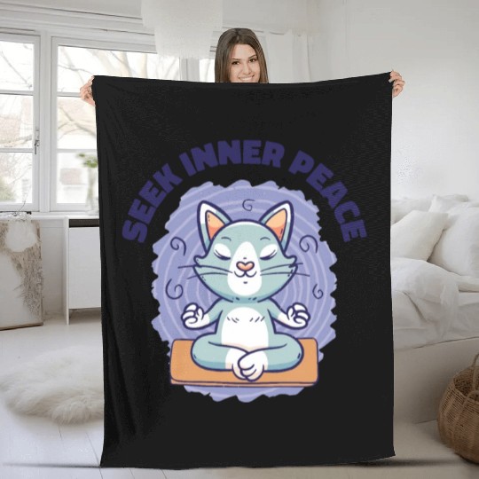 Serenity Cat Yoga Cat Owner Meditation Yoga Fan Fleece Blankets