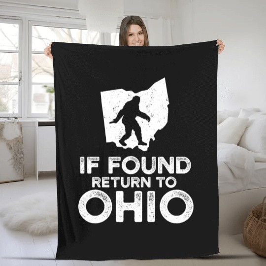 Funny Bigfoot If Found Return To Ohio Map Design Fleece Blankets