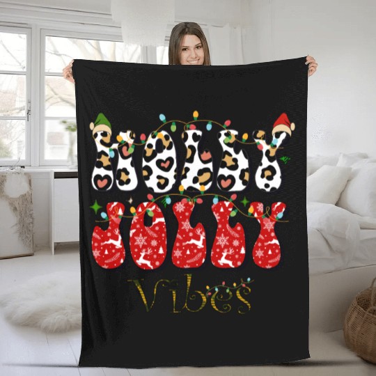 Holly Jolly Vibes, Christmas vibes, Xmas family Fleece Blankets