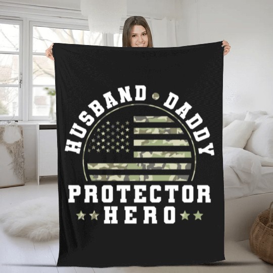 Husband Daddy Protector Hero US Army Veteran Fleece Blankets