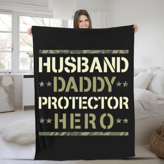 Husband Daddy Protector Hero US Army Veteran Fleece Blankets
