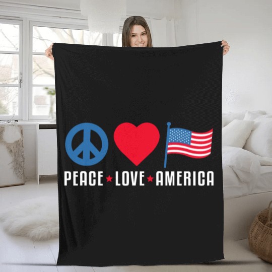 Peace Love America US Flag Independence Fleece Blankets