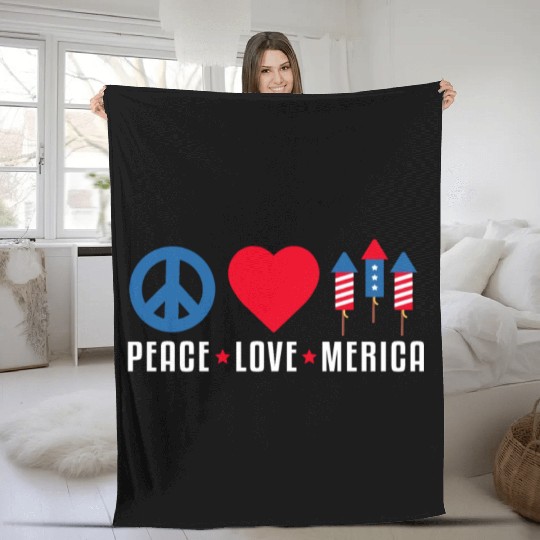 Peace Love Merica US Flag Independence Fleece Blankets
