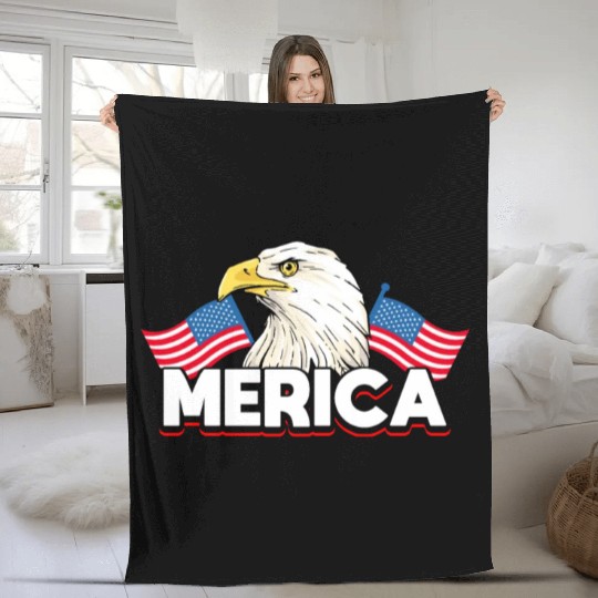Merica Bald Eagle US Flag Independence Fleece Blankets