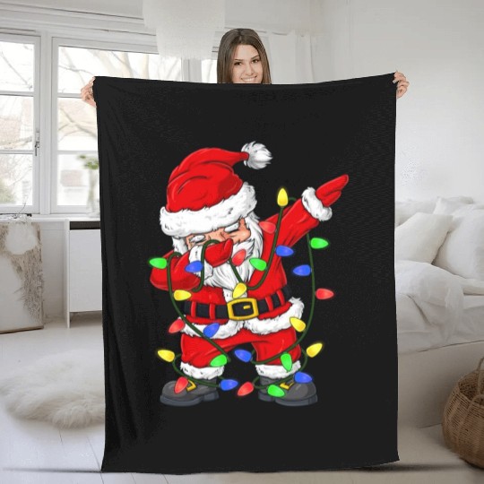 Dabbing Santa Claus Christmas Tree Lights Boys Kid Fleece Blankets