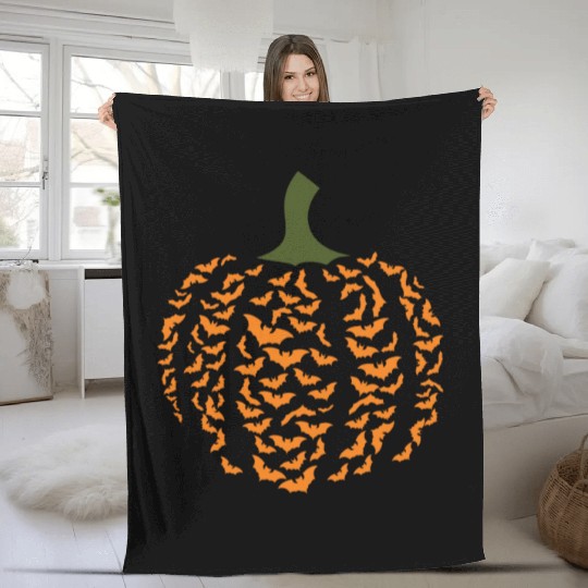 Halloween pumpkin bat Fleece Blankets