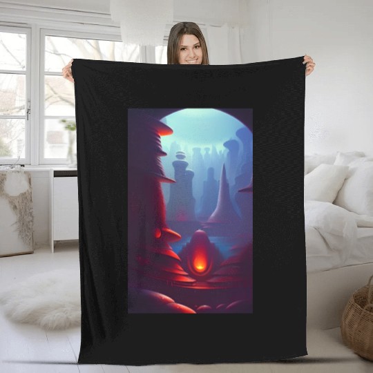 Alien planet landscape Fleece Blankets