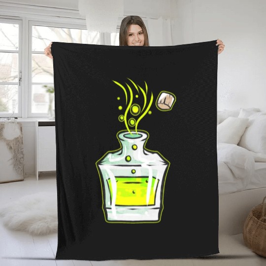 Flask With Green Magic Potion Halloween Fleece Blankets