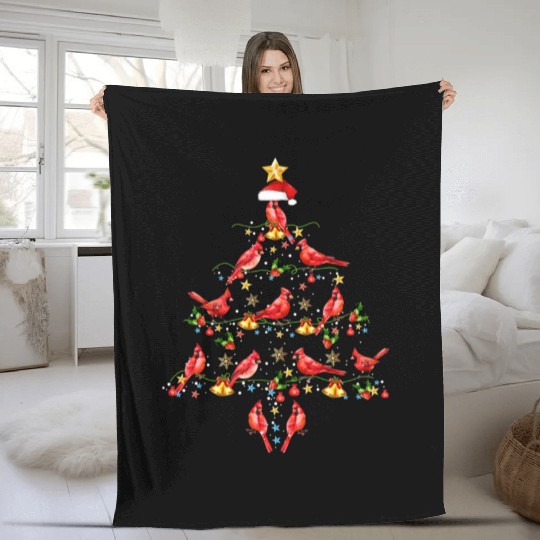 Cardinal Bird Ornament Decoration Christmas Tree Fleece Blankets
