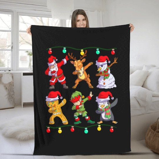 Christmas Dabbing Santa Elf De Friends Xmas Fleece Blankets