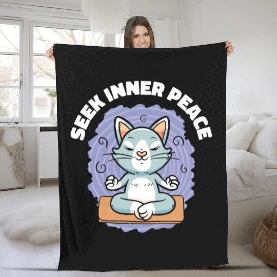 Serenity Cat Yoga Cat Owner Meditation Yoga Fan Fleece Blankets