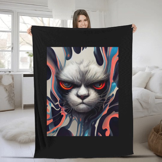 Angry Cat Fleece Blankets