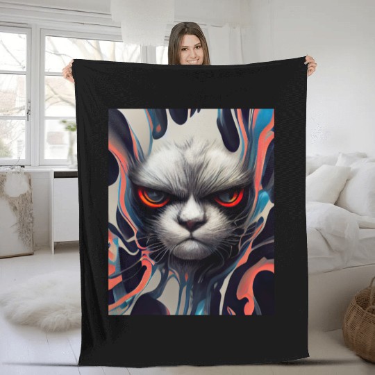 Angry Cat Fleece Blankets