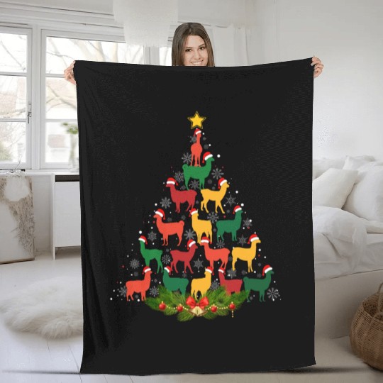 Family Matching Christmas Pajama Llama Xmas Tree Fleece Blankets