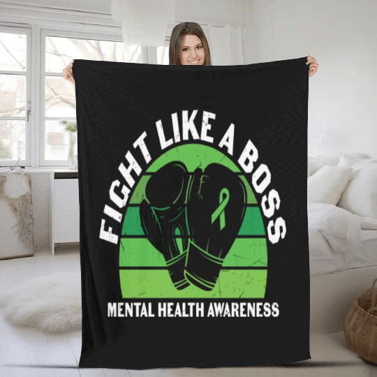 Fight Like A Boss Mental Health Awareness Fleece Blankets