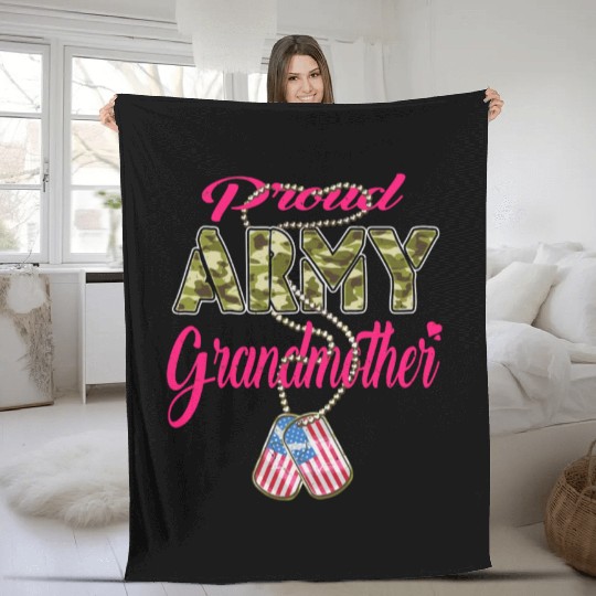 Proud Army Grandmother Us Flag Dog Tag Military Gr Fleece Blankets
