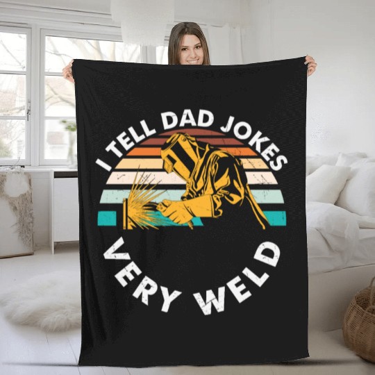 I Tell Dad Jokes Very Weld Welding Retro Fleece Blankets