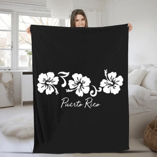 Puerto Rico Hibiscus Flower Fleece Blankets